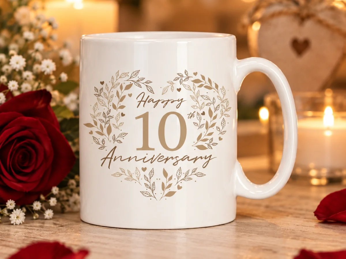 Skodelica Happy 10 Anniversary v romantičnem vzdušju